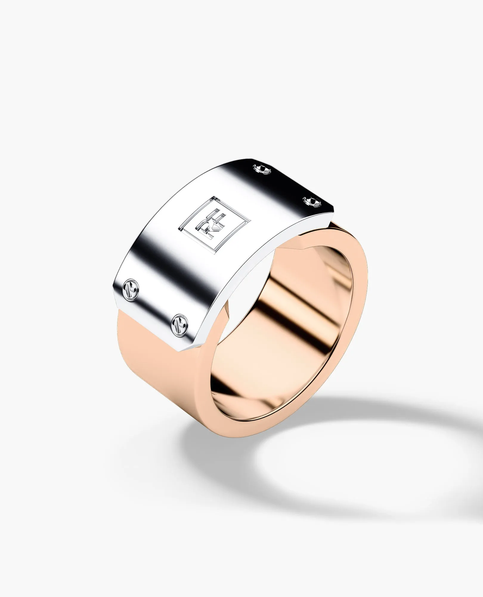 DONLIN Two-Tone Gold Initial Ring with Plate - Wide Version