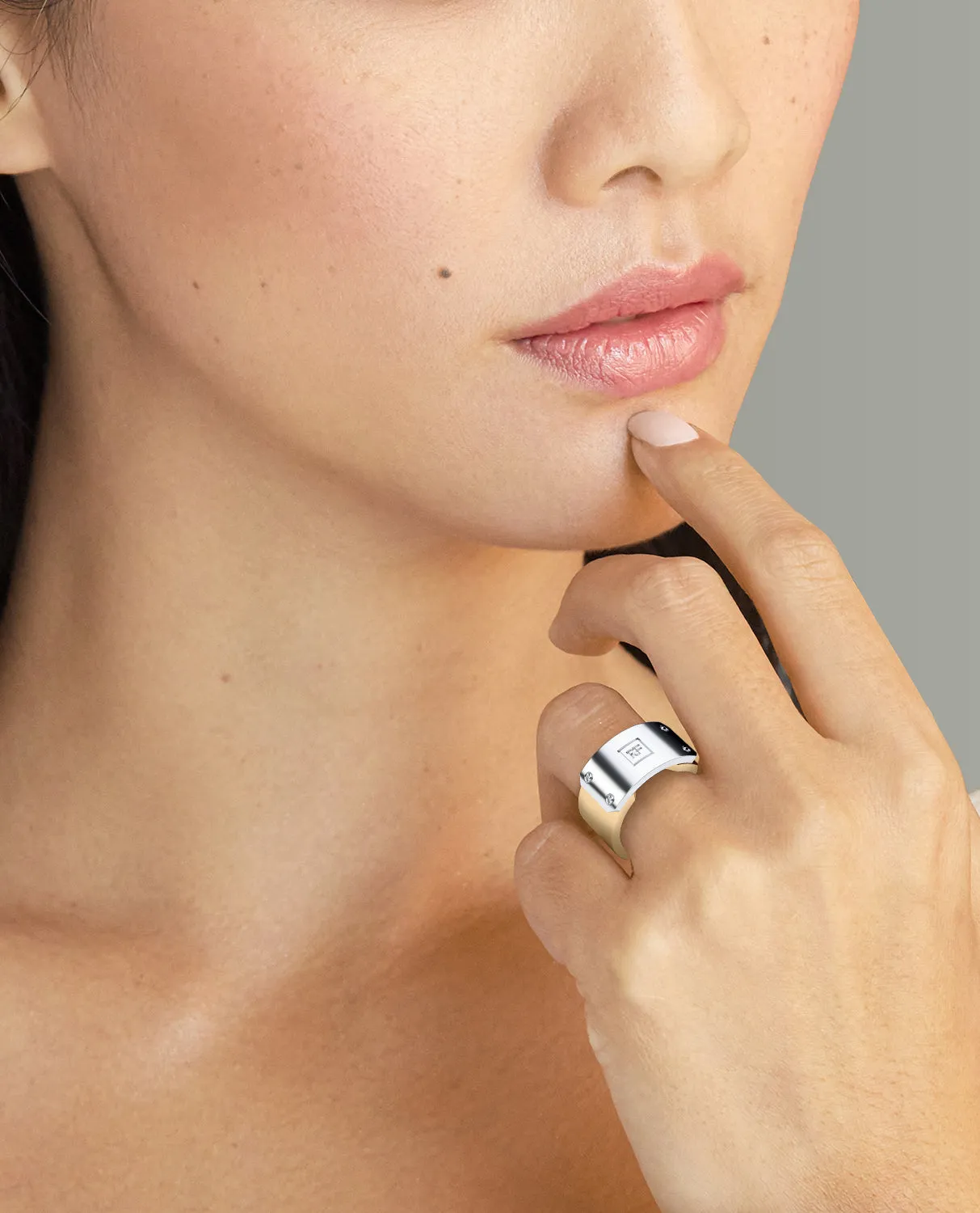 DONLIN Two-Tone Gold Initial Ring with Plate - Wide Version