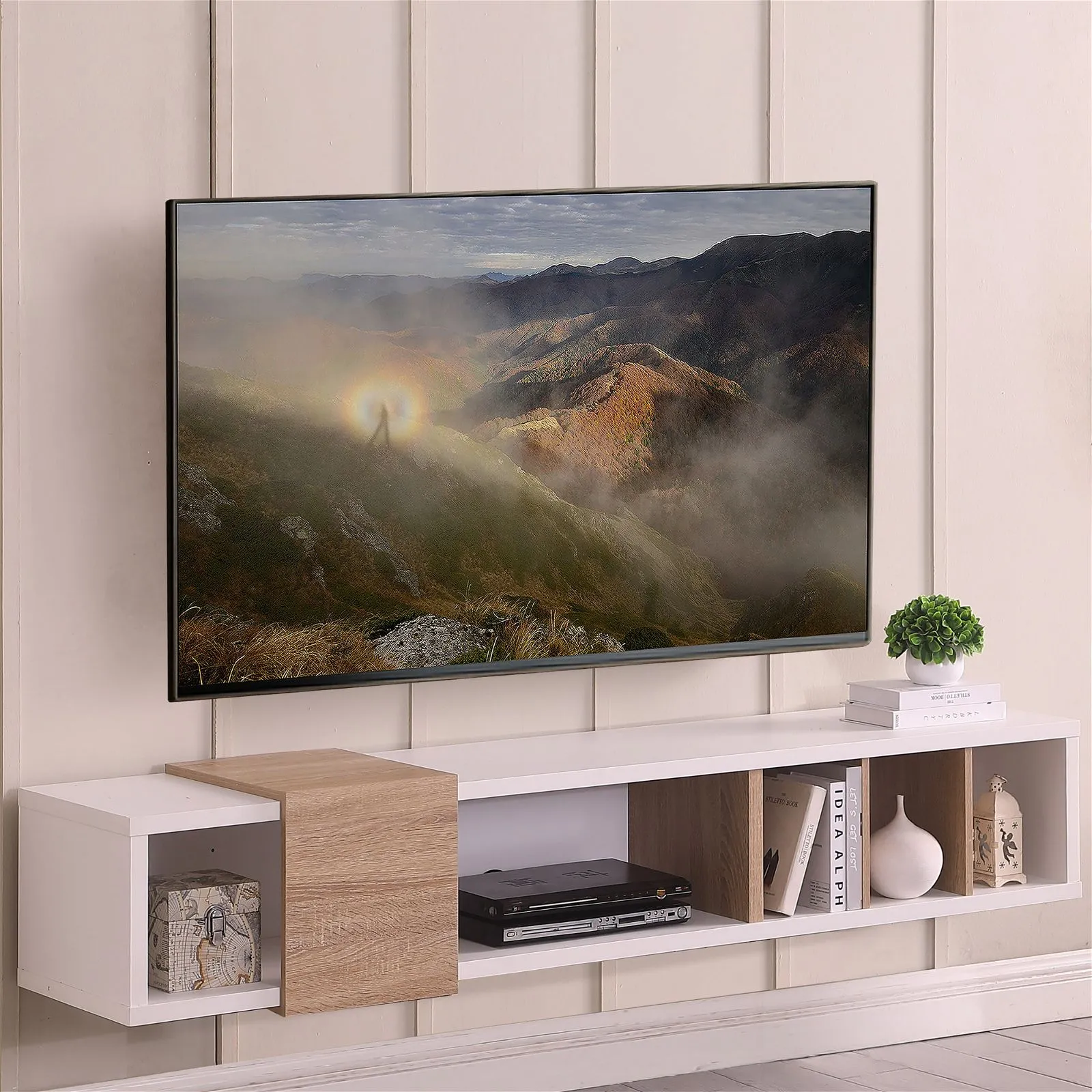 Dronus 1800 Floating Entertainment Unit, Hovering Wall Mount White by Tauris™