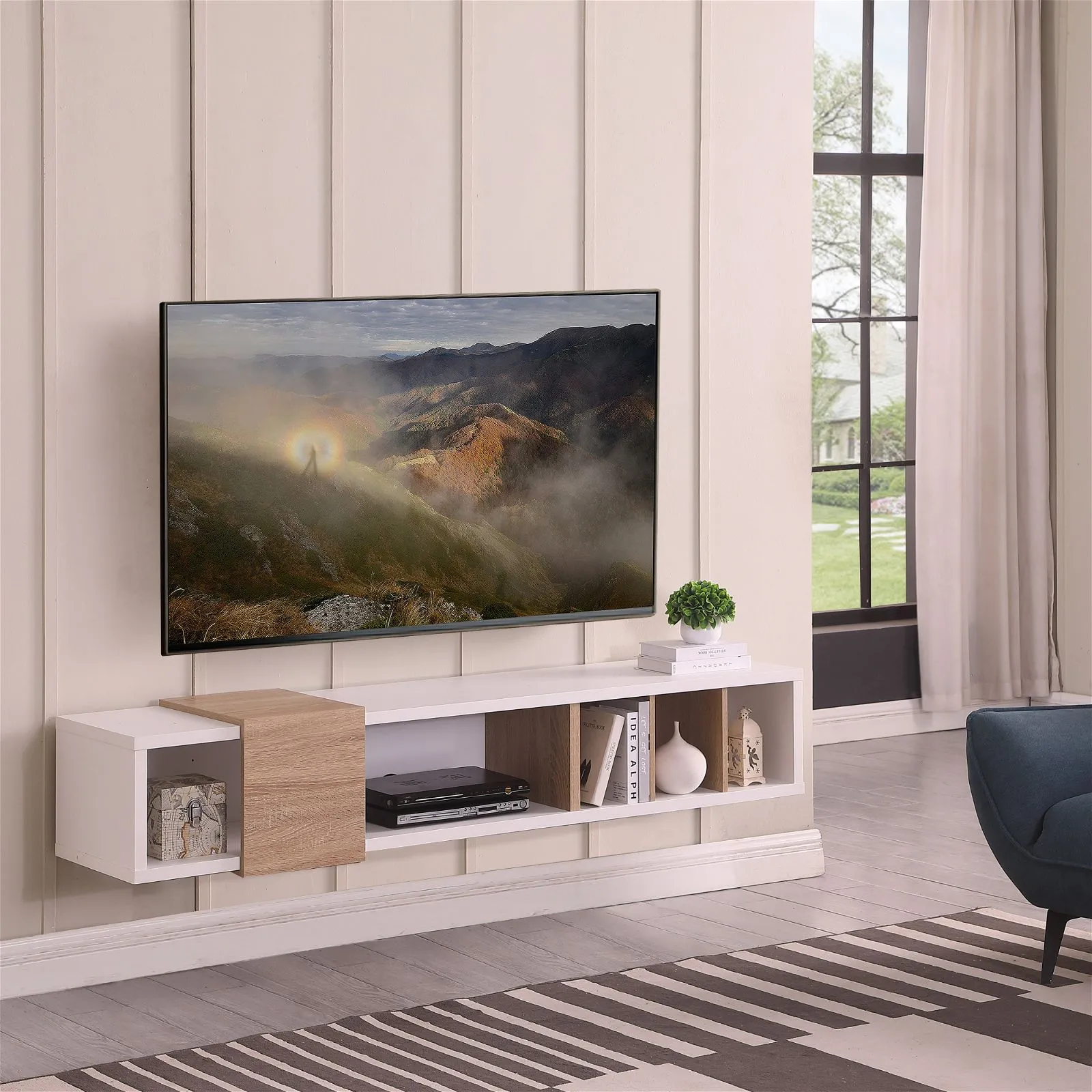 Dronus 1800 Floating Entertainment Unit, Hovering Wall Mount White by Tauris™