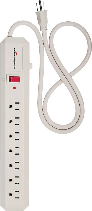 Eaton Wiring Devices 1176V Surge Protection Power Strip, 2 -Pole, 125 V, 15 A, 7 -Outlet, 70 J Energy, Ivory :CD: QUANTITY: 1