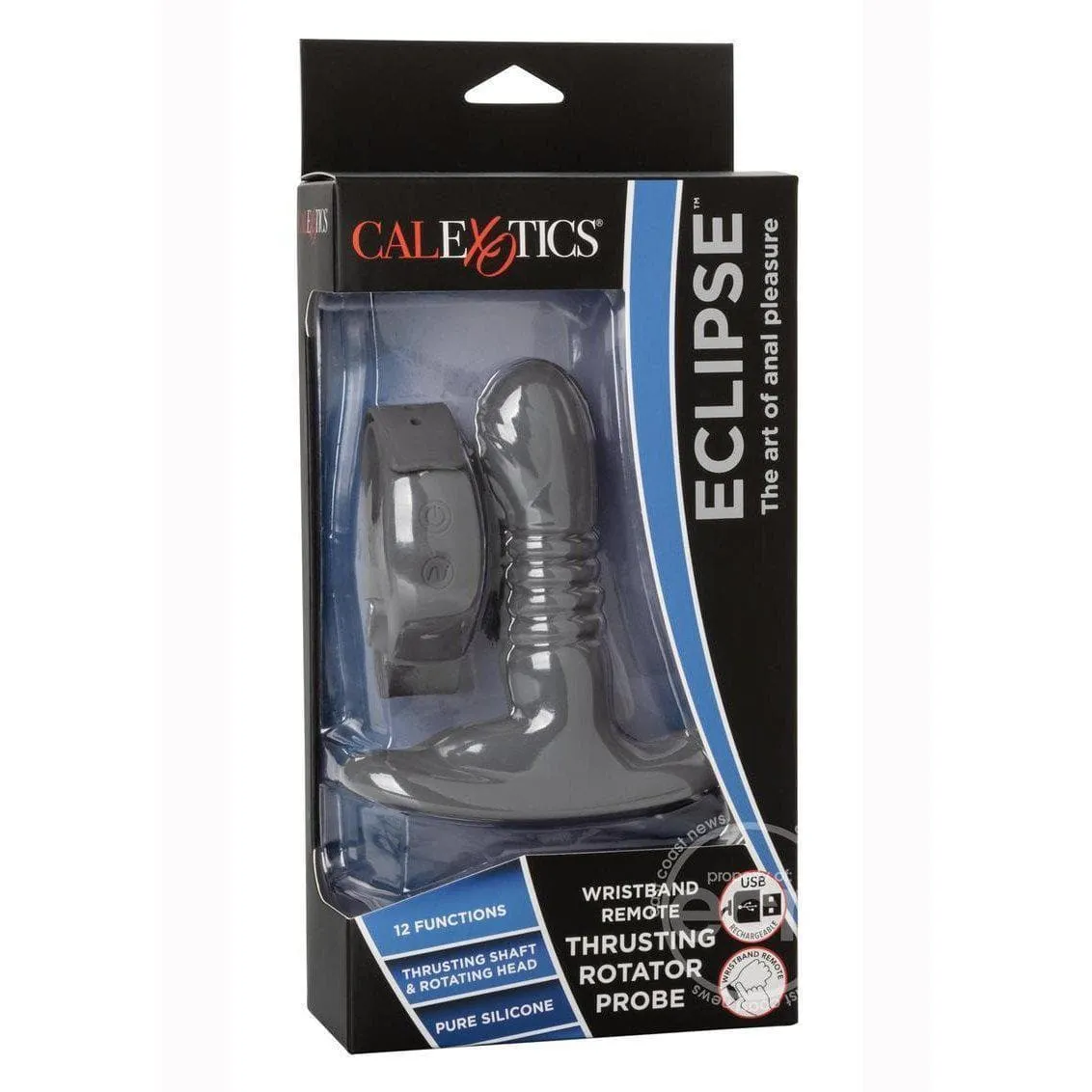 Eclipse Silicone Rechargeable Thrusting Rotator Anal Probe With Wristband Remote Control