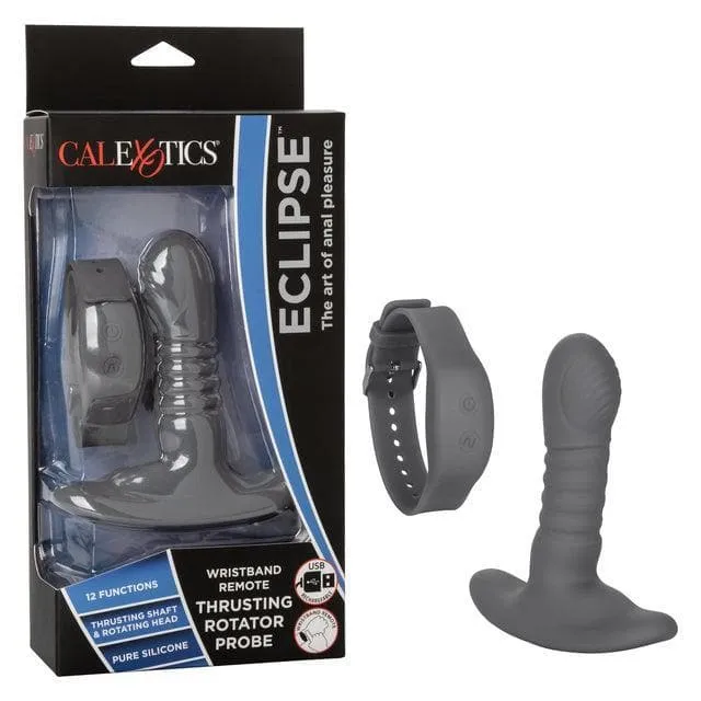 Eclipse Silicone Rechargeable Thrusting Rotator Anal Probe With Wristband Remote Control