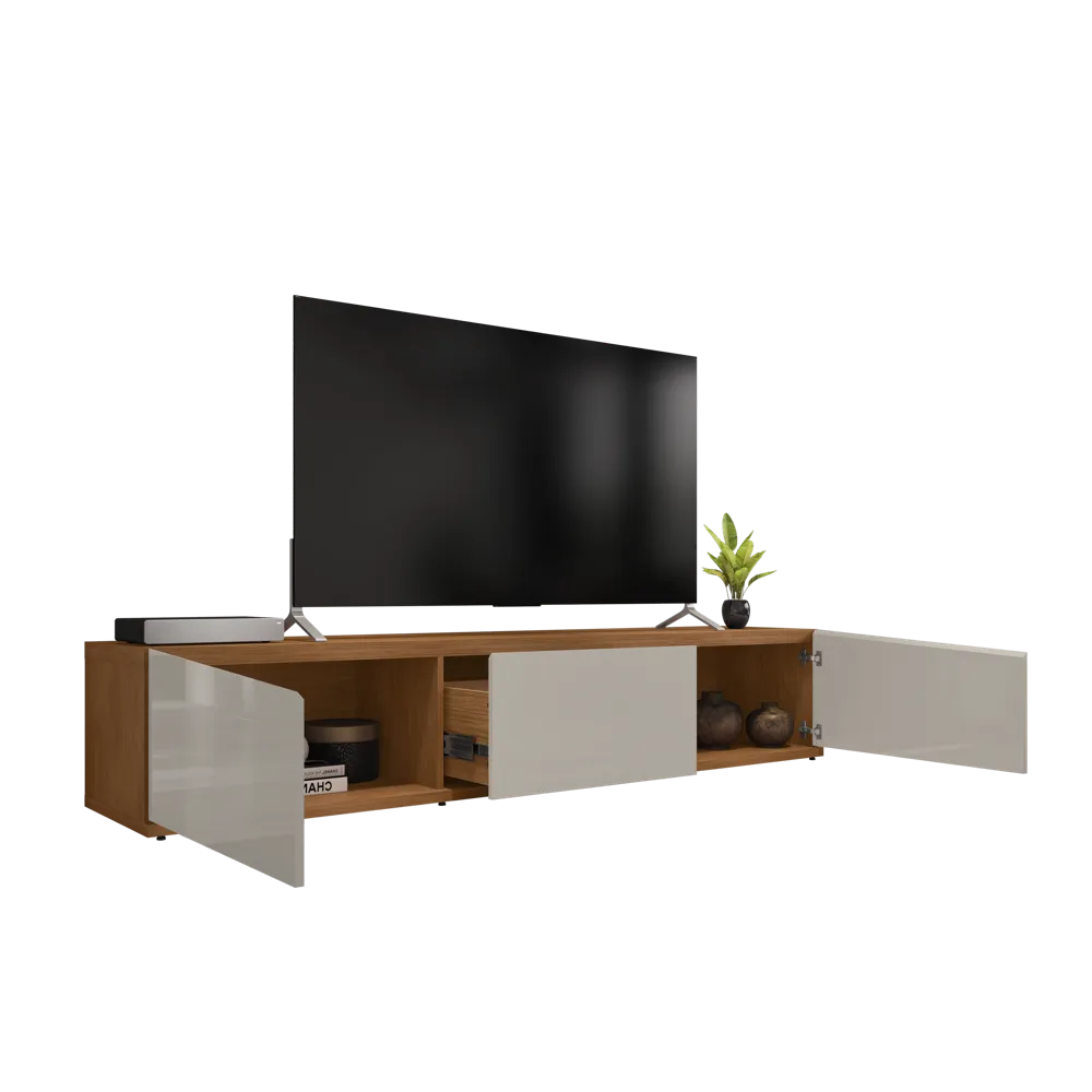 FB Eros TV Stand L1800 x W386 x H450mm Cedar/Off White High Gloss #11082345 (No Warranty)