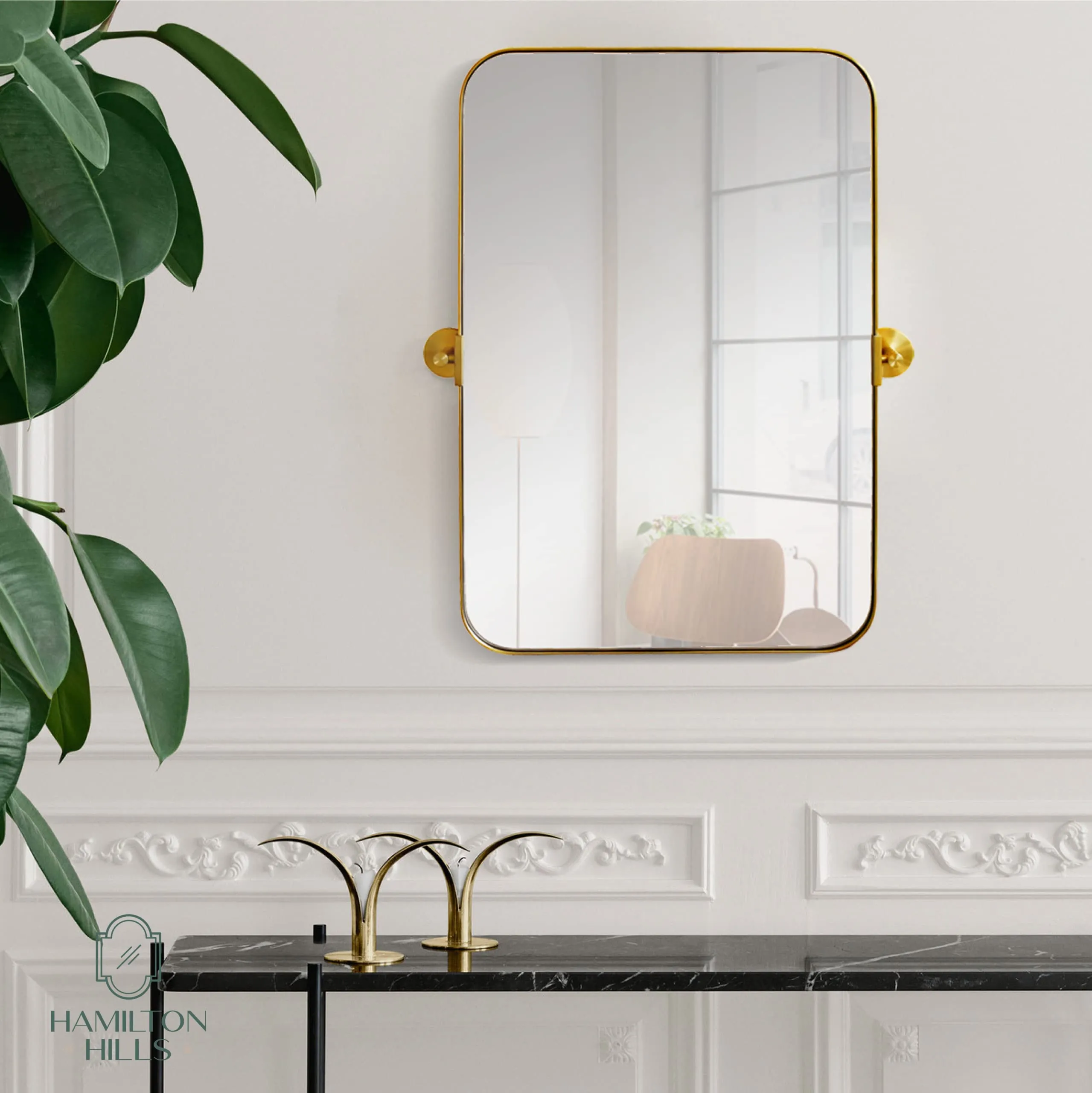 Hamilton Hills Metal Surrounded Round Pivot Mirror | Silver Backed Adjustable Moving