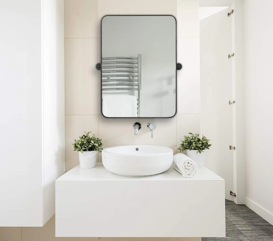 Hamilton Hills Silver Metal Surrounded Round Pivot Mirror | Silver Backed Adjustable