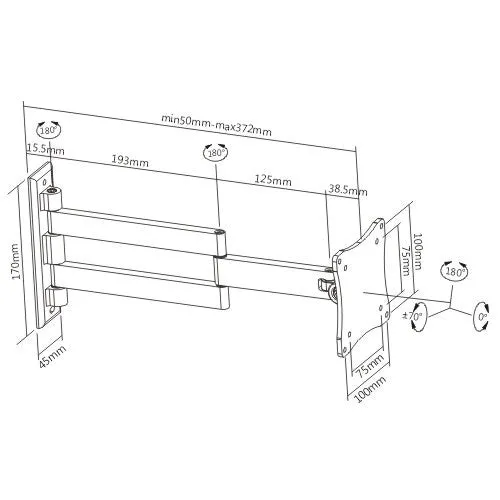 Heavy Duty Swing Arm TV Wall Bracket 13" 19" 22" 23" 24" 28" Tilt 70° VESA Max 100x100 White