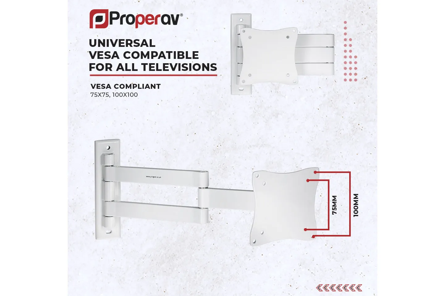 Heavy Duty Swing Arm TV Wall Bracket 13" 19" 22" 23" 24" 28" Tilt 70° VESA Max 100x100 White