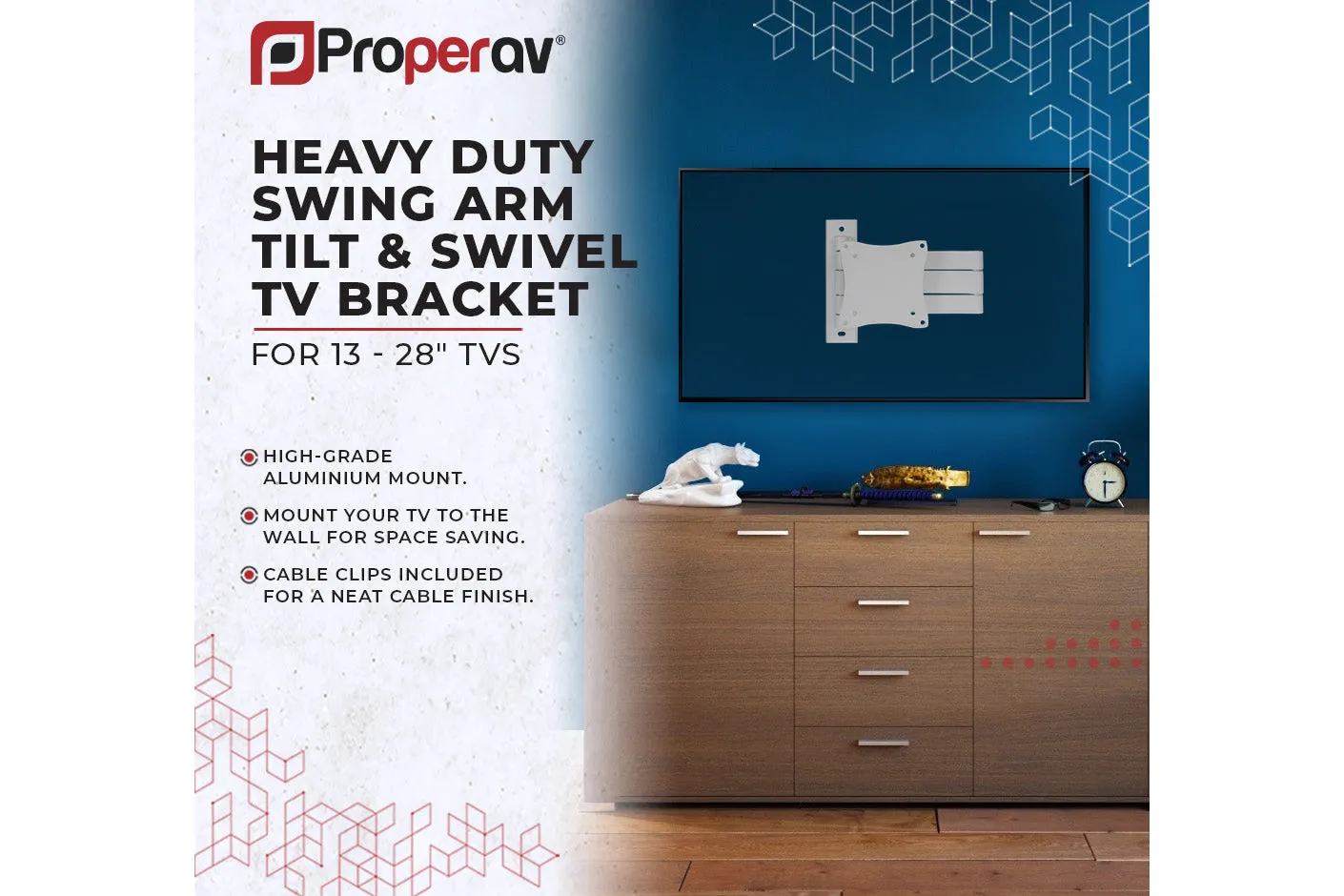Heavy Duty Swing Arm TV Wall Bracket 13" 19" 22" 23" 24" 28" Tilt 70° VESA Max 100x100 White