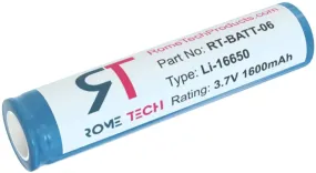 ICR 16650 3.7V 1600mAh Flat Top Rechargeable Battery - Unprotected Lithium Ion (Li-ion) Battery for Flashlights Torches and Other Devices