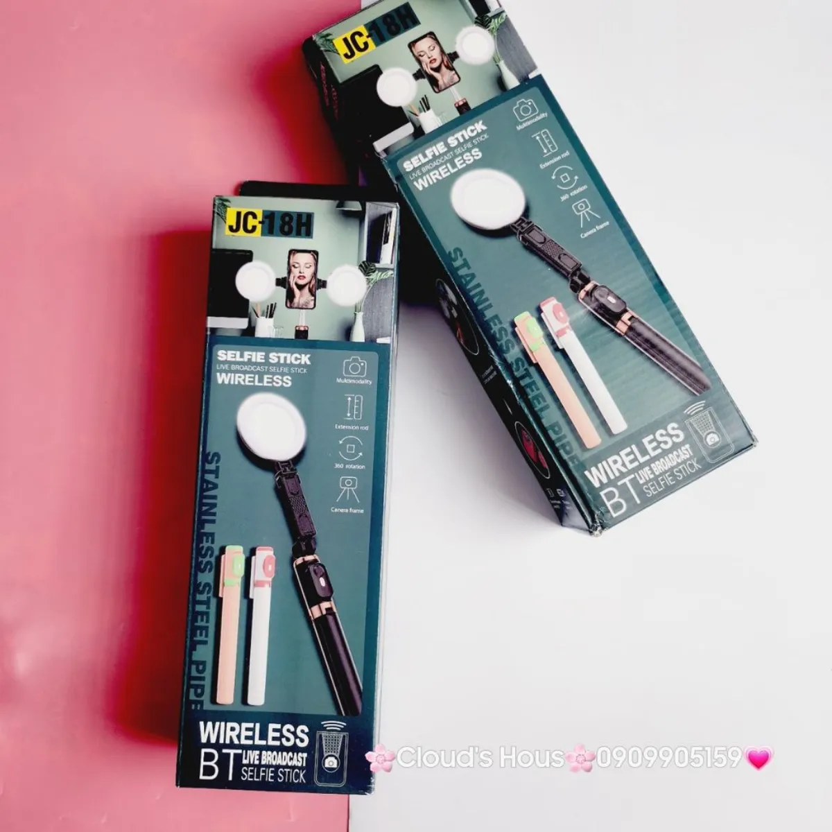 JC-18H Wireless Selfie Stick with LED Ring Light: Capture Perfect Moments