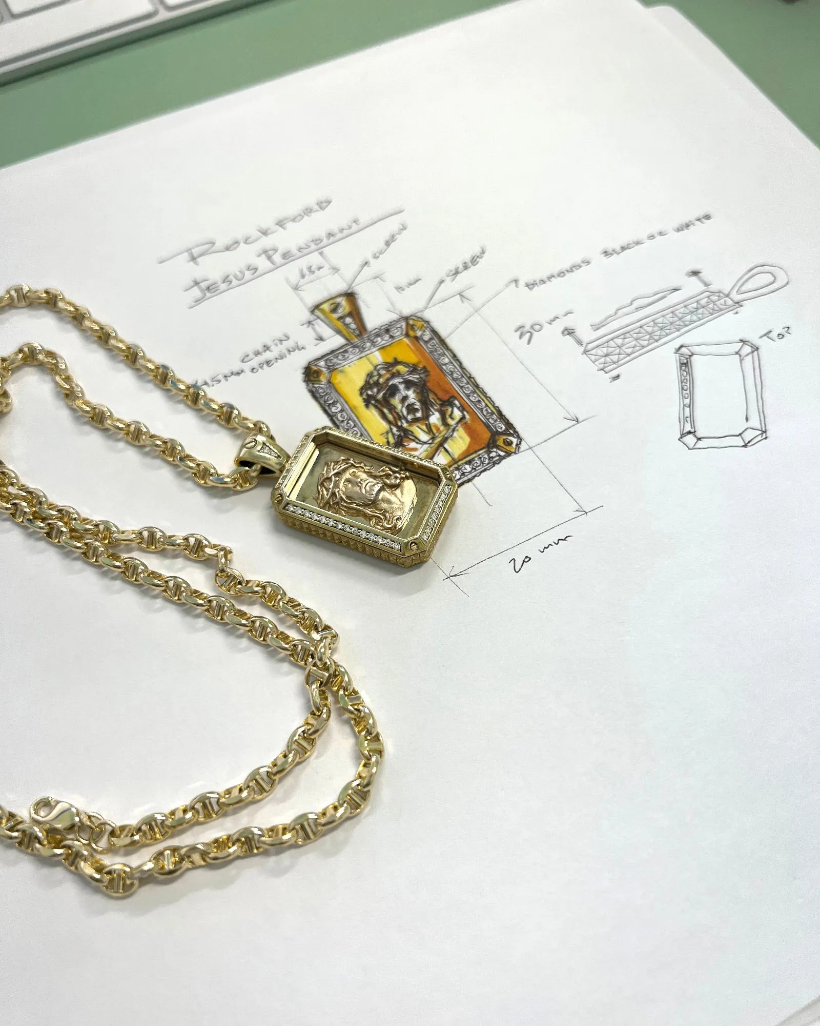 JESUS DOG TAG Pendant in Gold with 0.45ct Diamonds