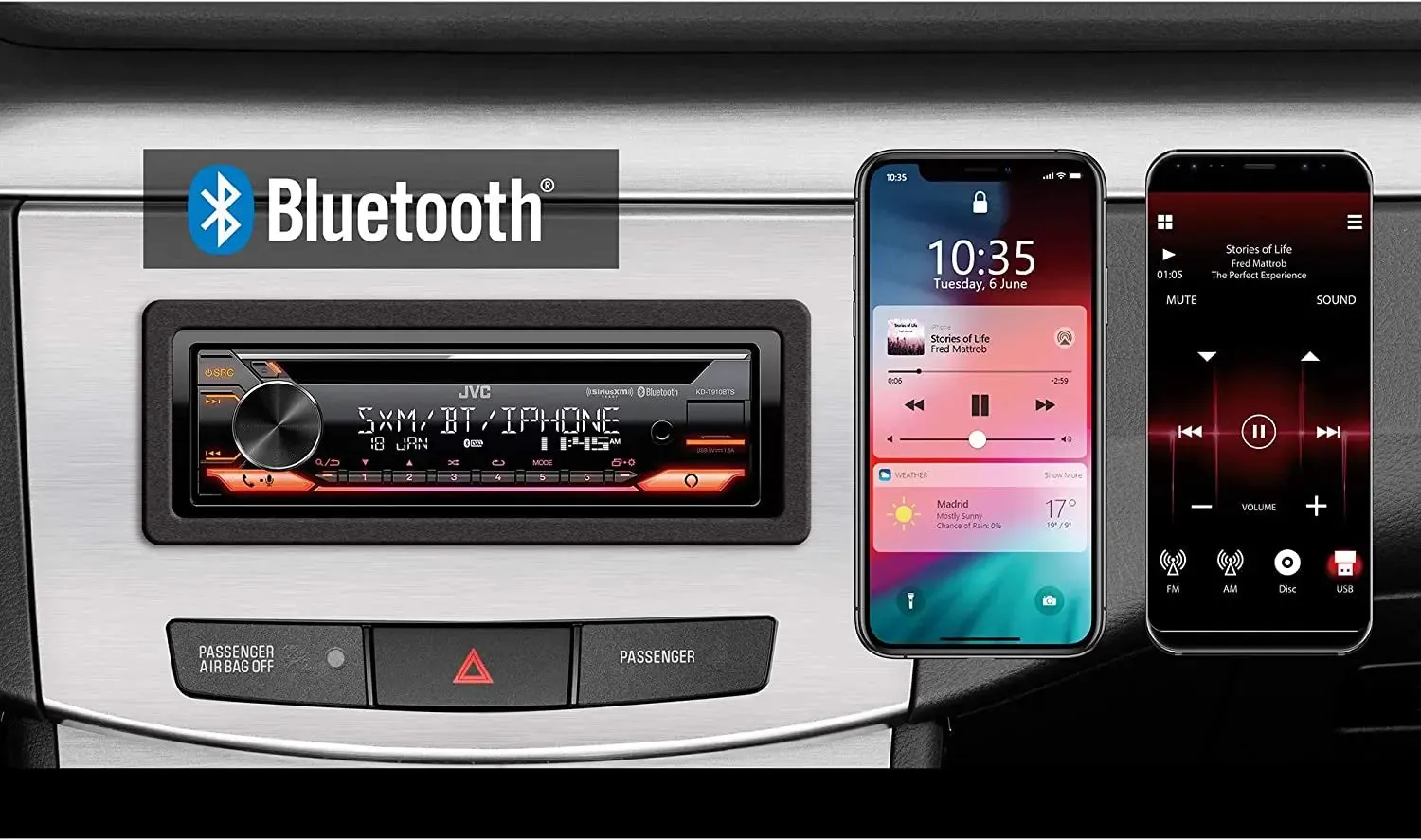 JVC KD-T920BTS Single DIN CD Receiver Bluetooth USB AM/FM XM Radio Car Stereo