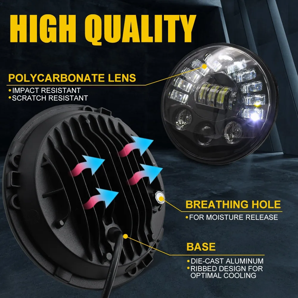 Led DRL Halo Headlight Aluminum 7-inch Matrix Gradient Color For