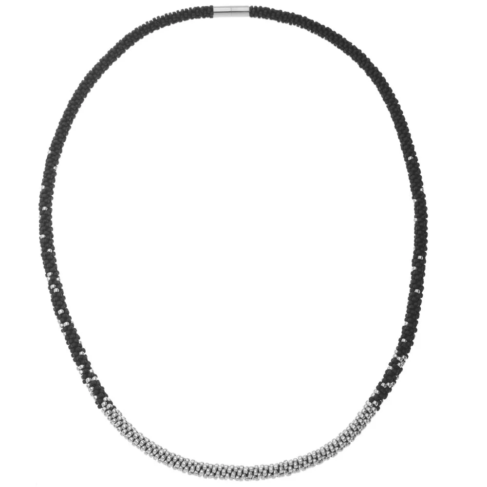 Long Beaded Kumihimo Necklace - Black & Silver - Exclusive Beadaholique Jewelry Kit