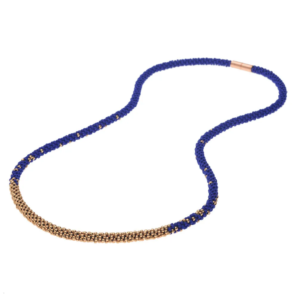 Long Beaded Kumihimo Necklace - Blue & Rose Gold - Exclusive Beadaholique Jewelry Kit