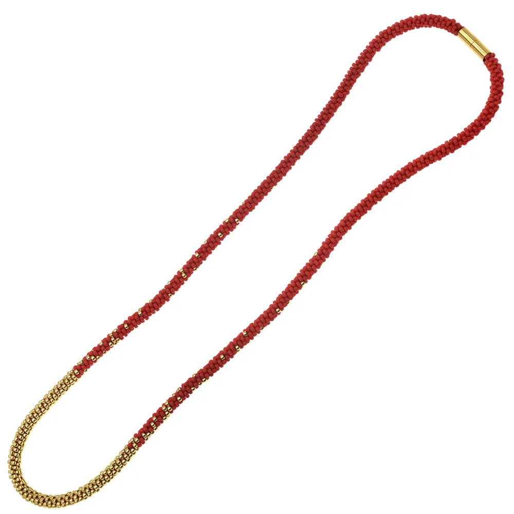 Long Beaded Kumihimo Necklace - Red and Gold - Exclusive Beadaholique Jewelry Kit