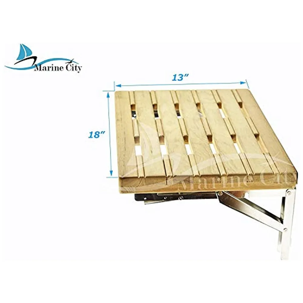 Marine City Teak Wall Mount Fold Down Bench with Slots for Boat, Shower Room, Steam, Sauna Room (18 inches × 13 inches)