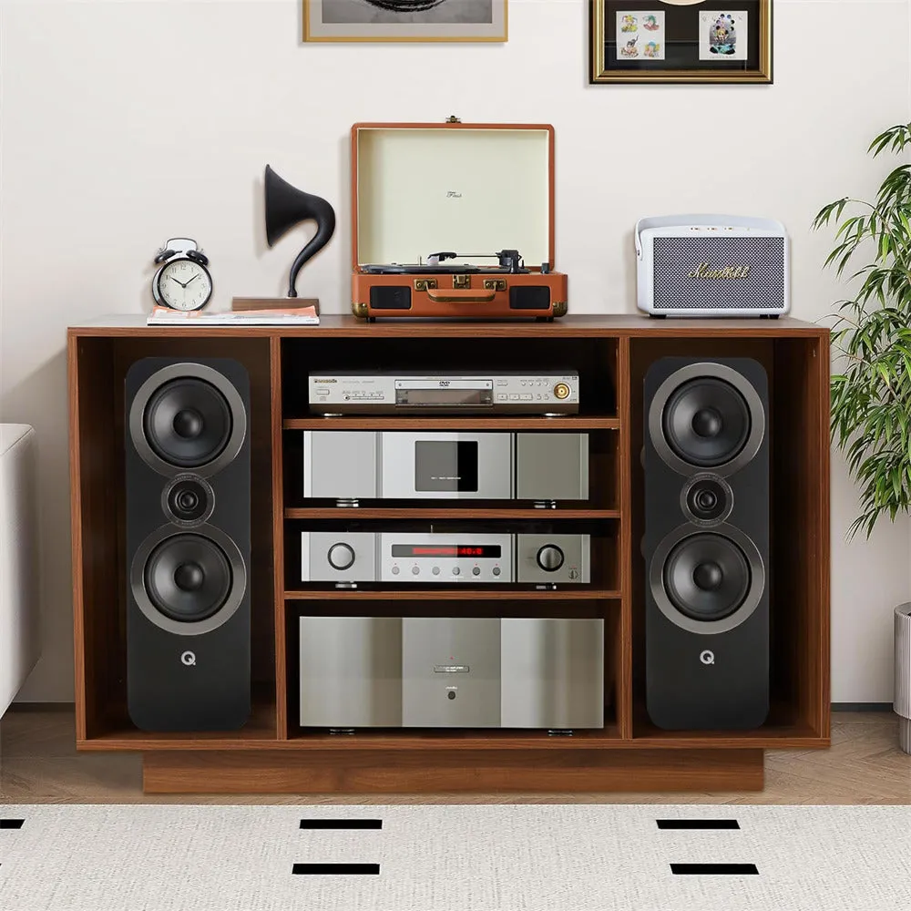 Media Console Stereo Cabinet Audio Rack with 3 Hight-Adjustable Shelves and 16 Cable Holes