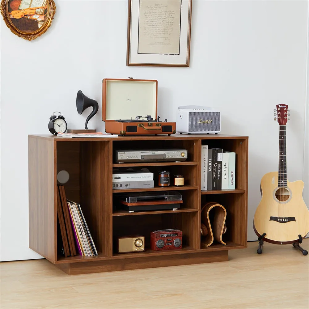 Media Console Stereo Cabinet Audio Rack with 3 Hight-Adjustable Shelves and 16 Cable Holes