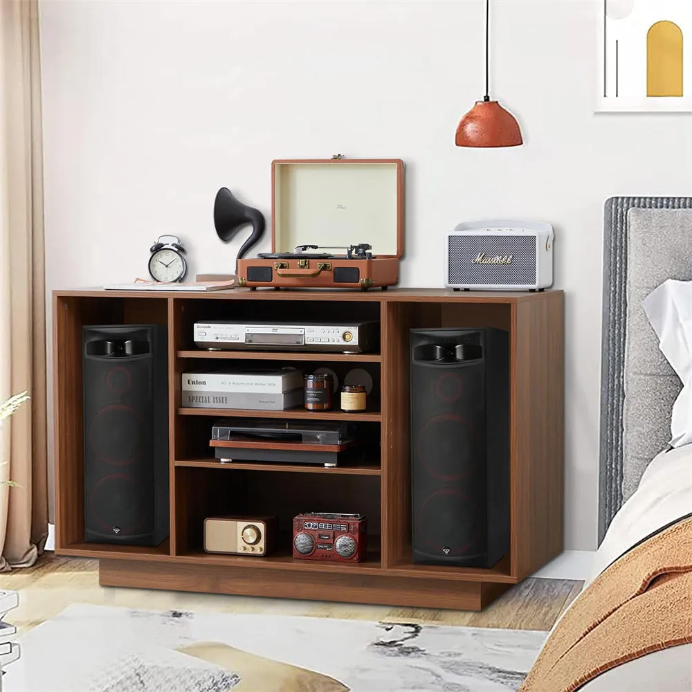 Media Console Stereo Cabinet Audio Rack with 3 Hight-Adjustable Shelves and 16 Cable Holes