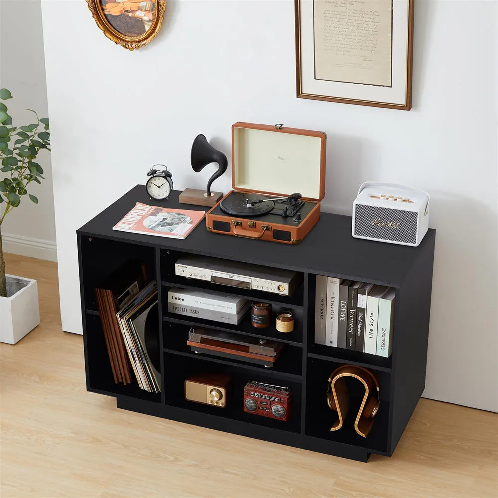 Media Console Stereo Cabinet Audio Rack with 3 Hight-Adjustable Shelves and 16 Cable Holes