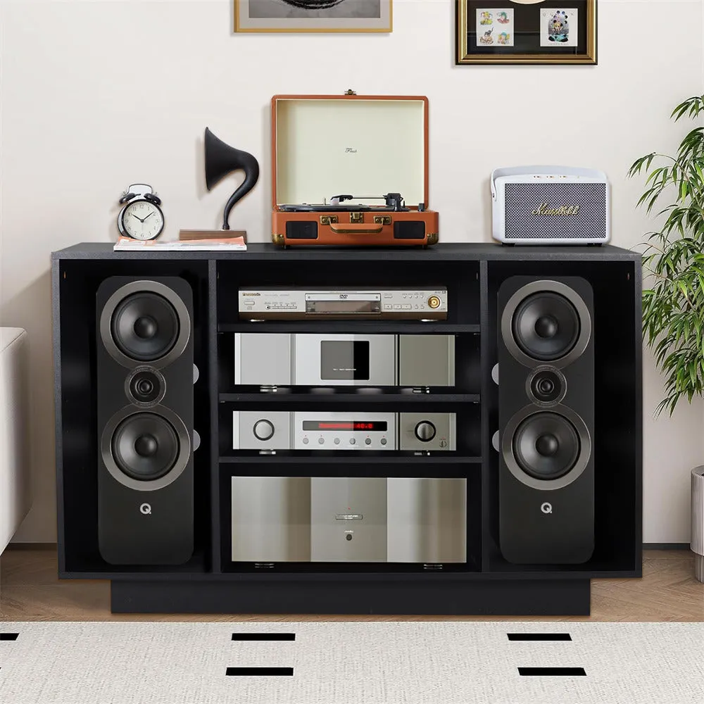 Media Console Stereo Cabinet Audio Rack with 3 Hight-Adjustable Shelves and 16 Cable Holes