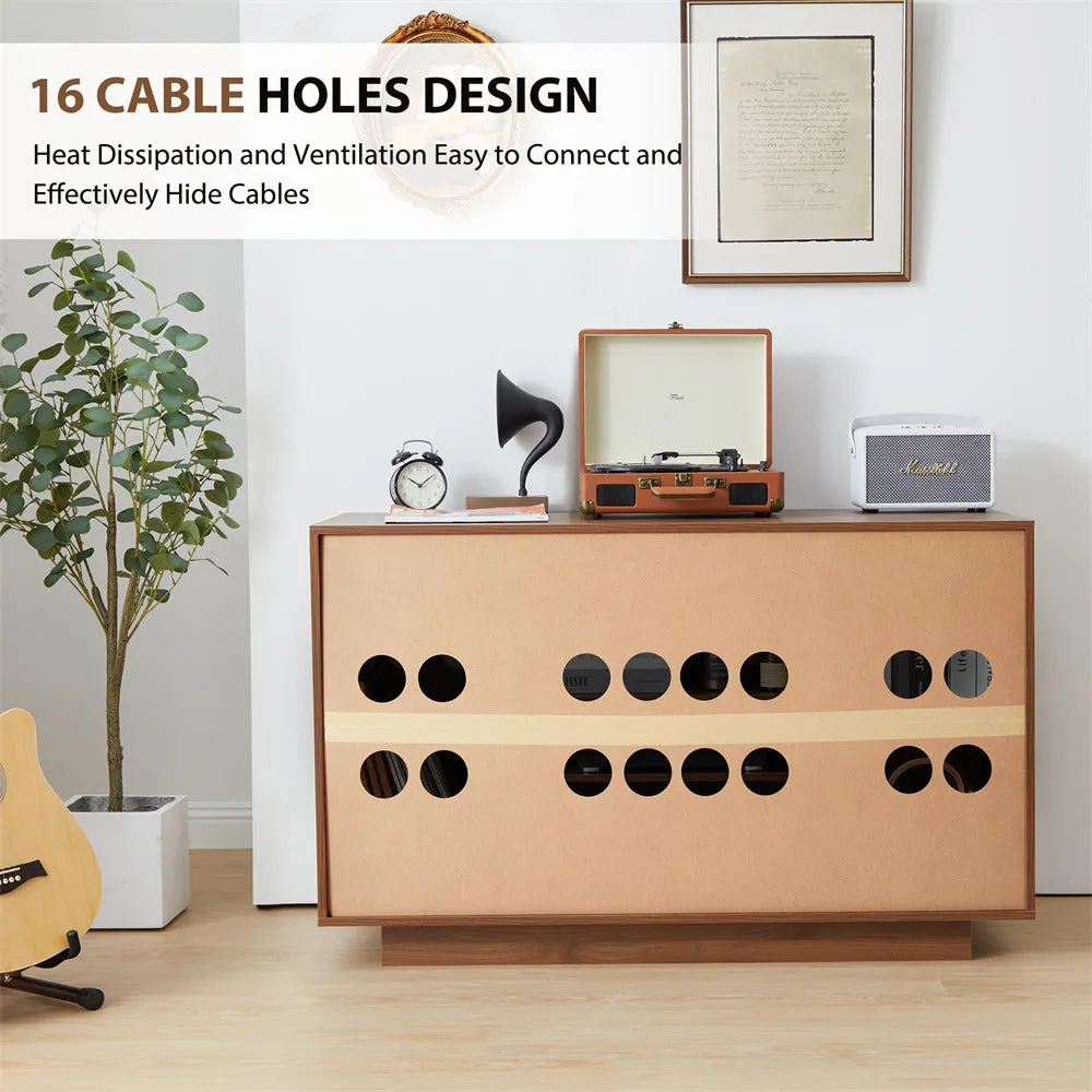 Media Console Stereo Cabinet Audio Rack with 3 Hight-Adjustable Shelves and 16 Cable Holes