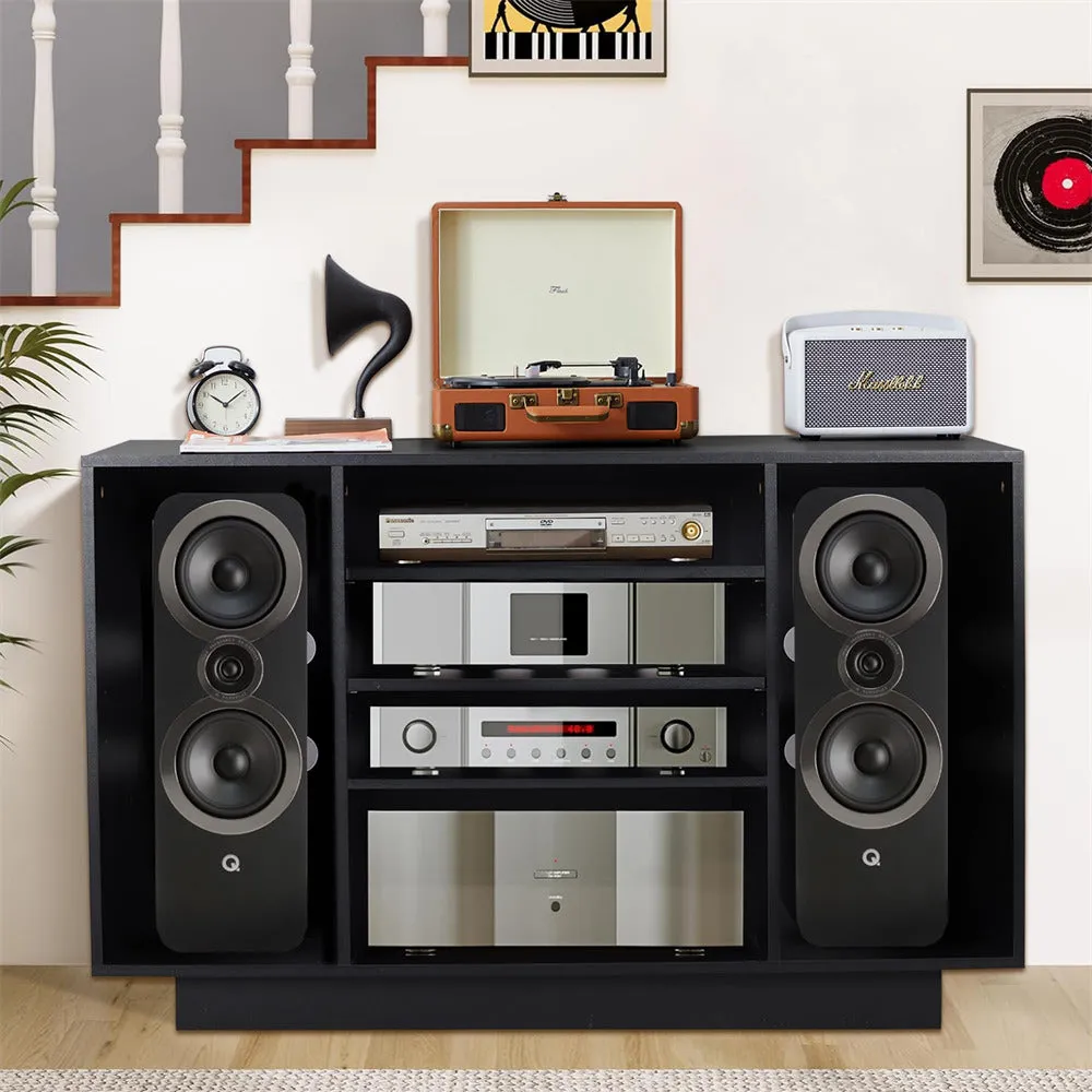 Media Console Stereo Cabinet Audio Rack with 3 Hight-Adjustable Shelves and 16 Cable Holes