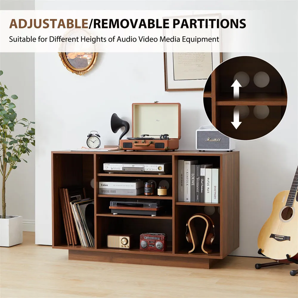 Media Console Stereo Cabinet Audio Rack with 3 Hight-Adjustable Shelves and 16 Cable Holes