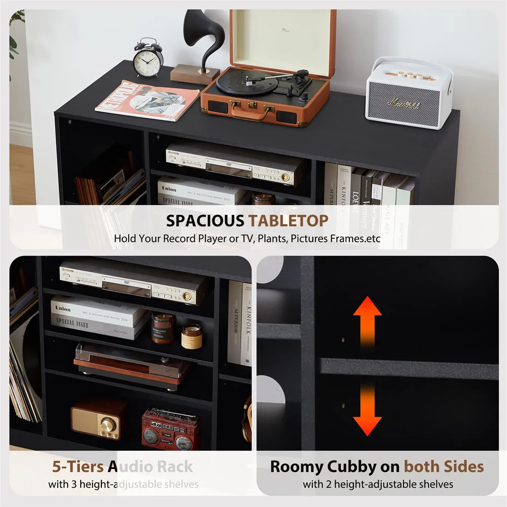 Media Console Stereo Cabinet Audio Rack with 3 Hight-Adjustable Shelves and 16 Cable Holes