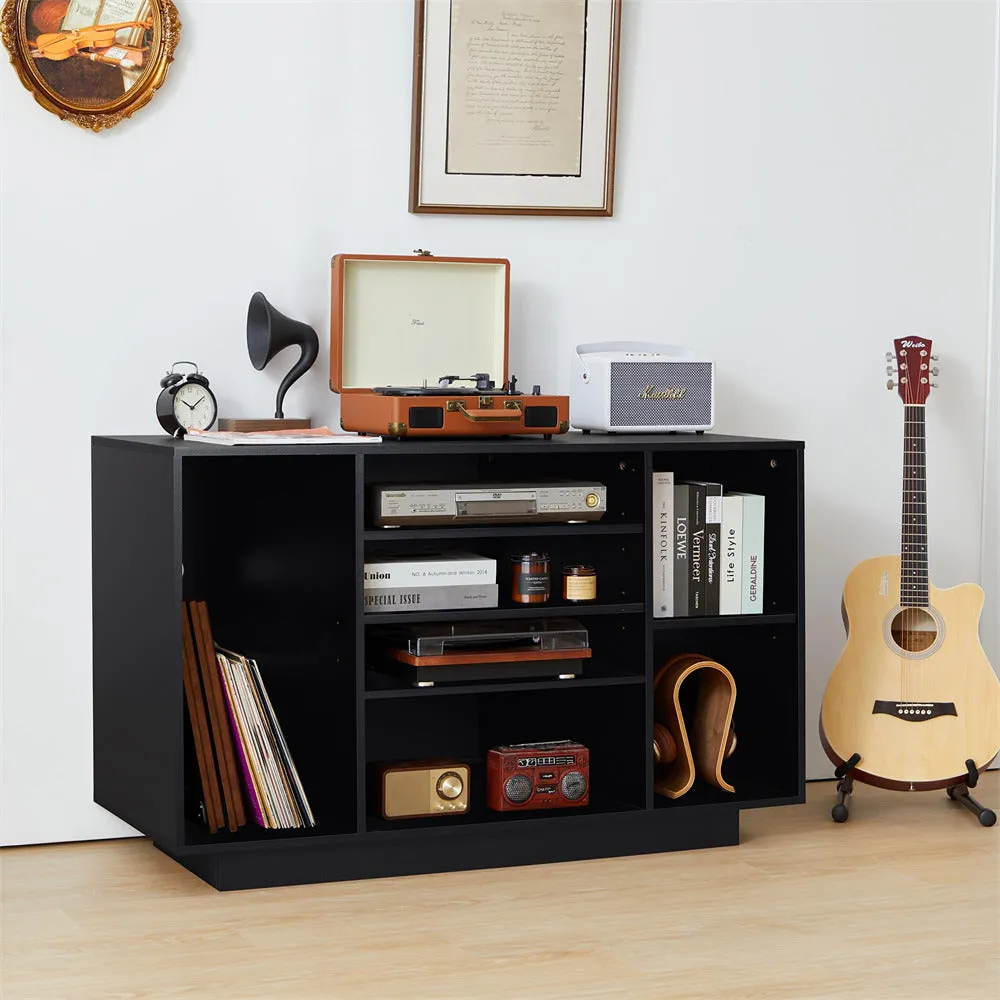 Media Console Stereo Cabinet Audio Rack with 3 Hight-Adjustable Shelves and 16 Cable Holes