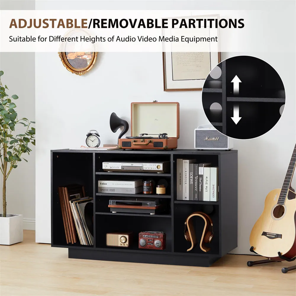 Media Console Stereo Cabinet Audio Rack with 3 Hight-Adjustable Shelves and 16 Cable Holes