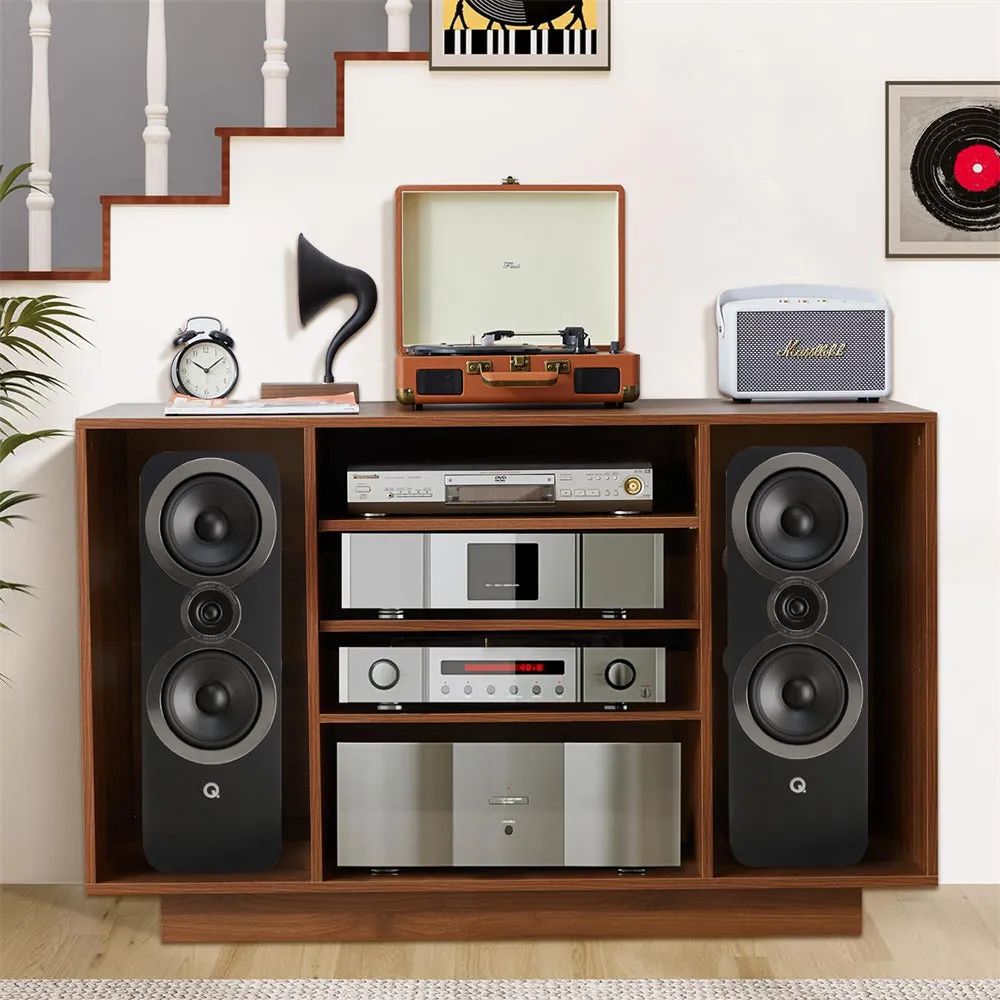 Media Console Stereo Cabinet Audio Rack with 3 Hight-Adjustable Shelves and 16 Cable Holes