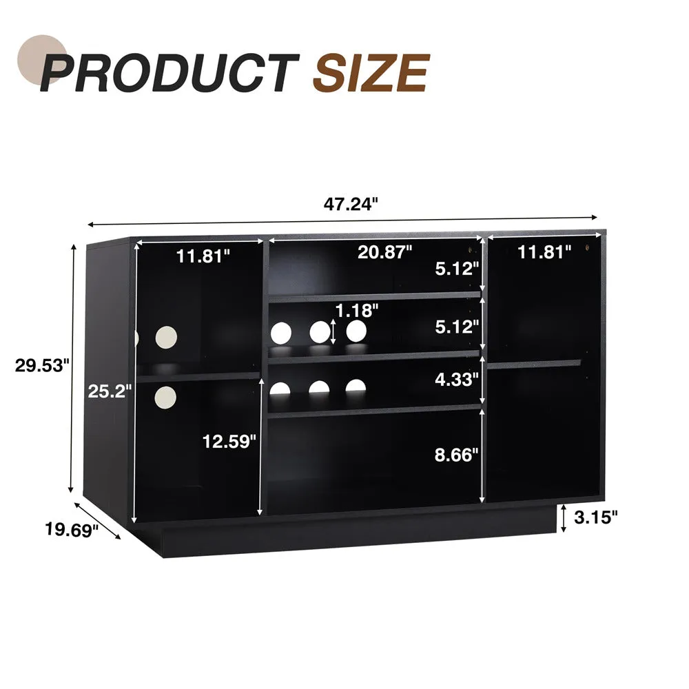 Media Console Stereo Cabinet Audio Rack with 3 Hight-Adjustable Shelves and 16 Cable Holes