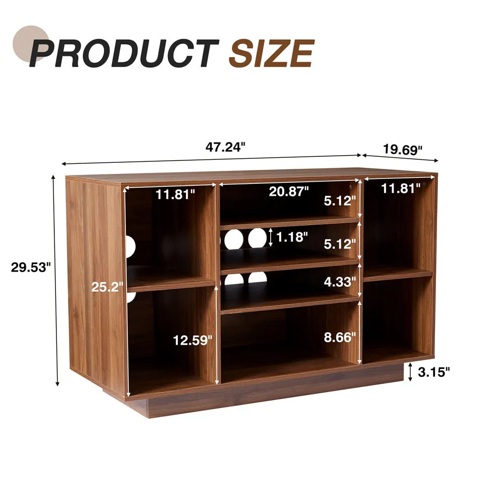 Media Console Stereo Cabinet Audio Rack with 3 Hight-Adjustable Shelves and 16 Cable Holes