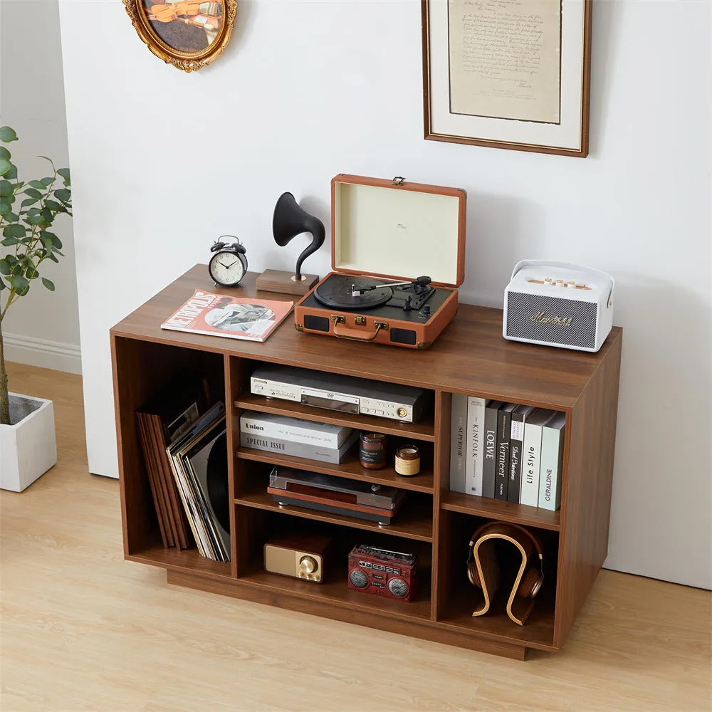 Media Console Stereo Cabinet Audio Rack with 3 Hight-Adjustable Shelves and 16 Cable Holes