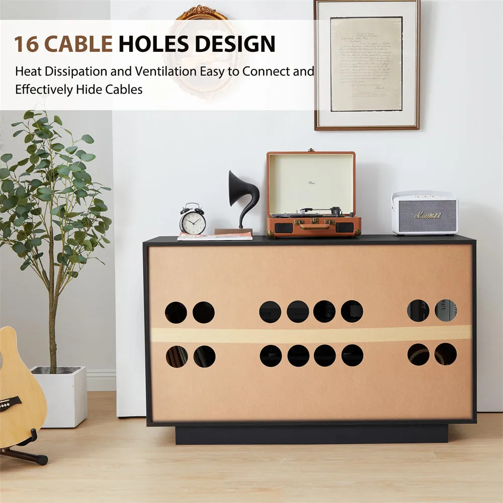 Media Console Stereo Cabinet Audio Rack with 3 Hight-Adjustable Shelves and 16 Cable Holes