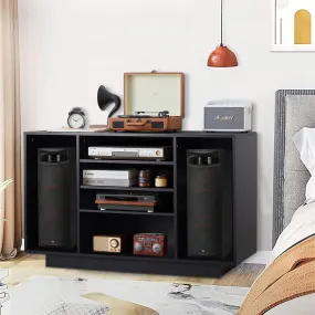 Media Console Stereo Cabinet Audio Rack with 3 Hight-Adjustable Shelves and 16 Cable Holes