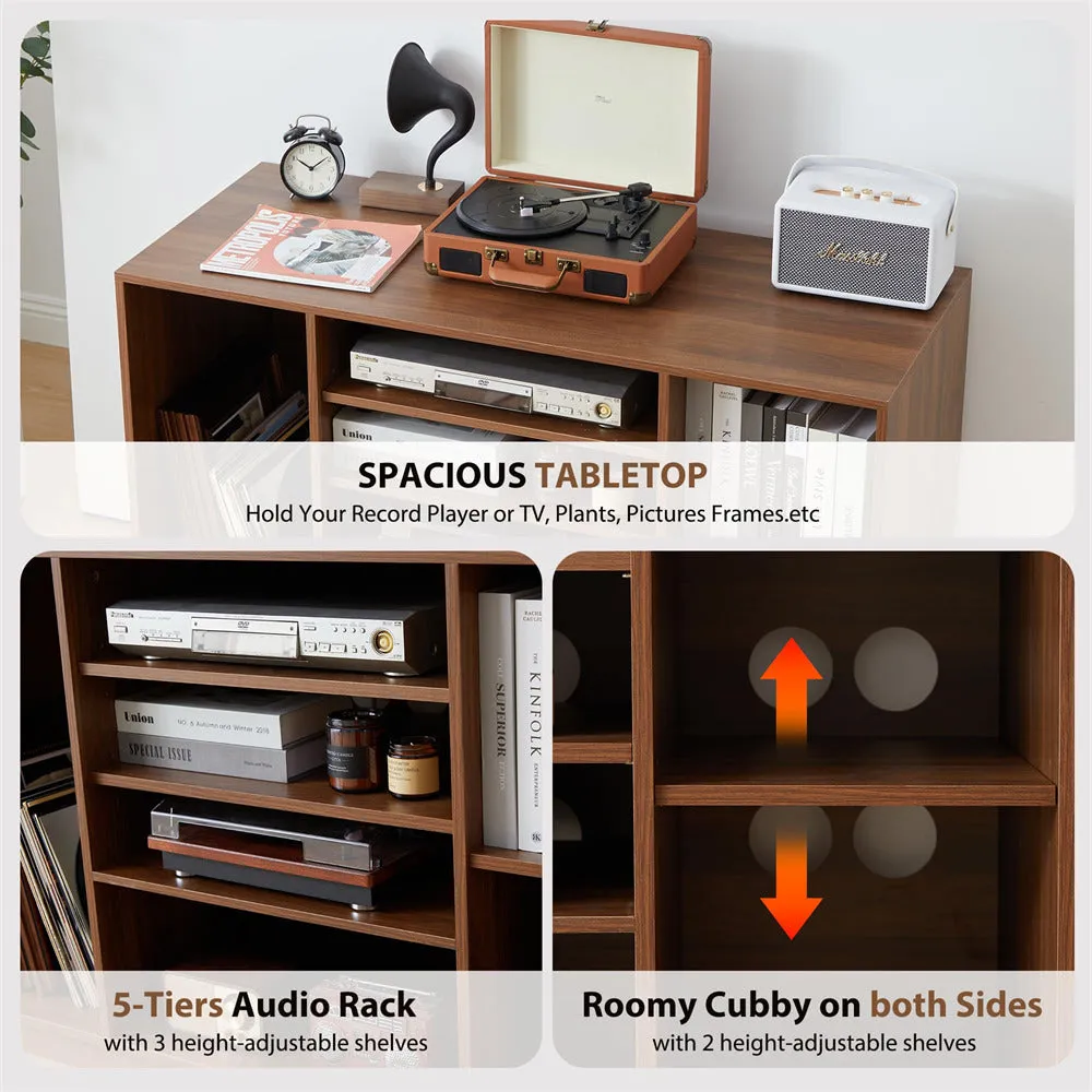Media Console Stereo Cabinet Audio Rack with 3 Hight-Adjustable Shelves and 16 Cable Holes