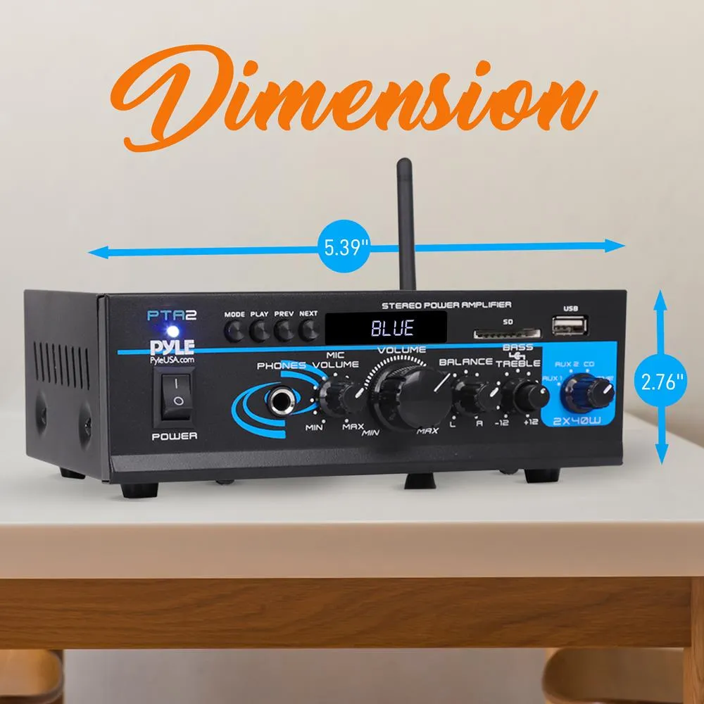 Mini Stereo Power Amplifier W/ Usb/Sd/Fm/Bluetooth - 2 X 40 Watt With Aux, Cd & Mic Inputs