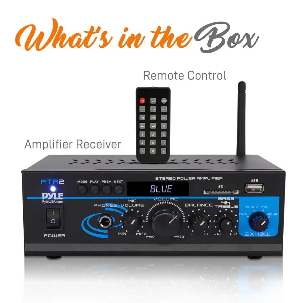 Mini Stereo Power Amplifier W/ Usb/Sd/Fm/Bluetooth - 2 X 40 Watt With Aux, Cd & Mic Inputs