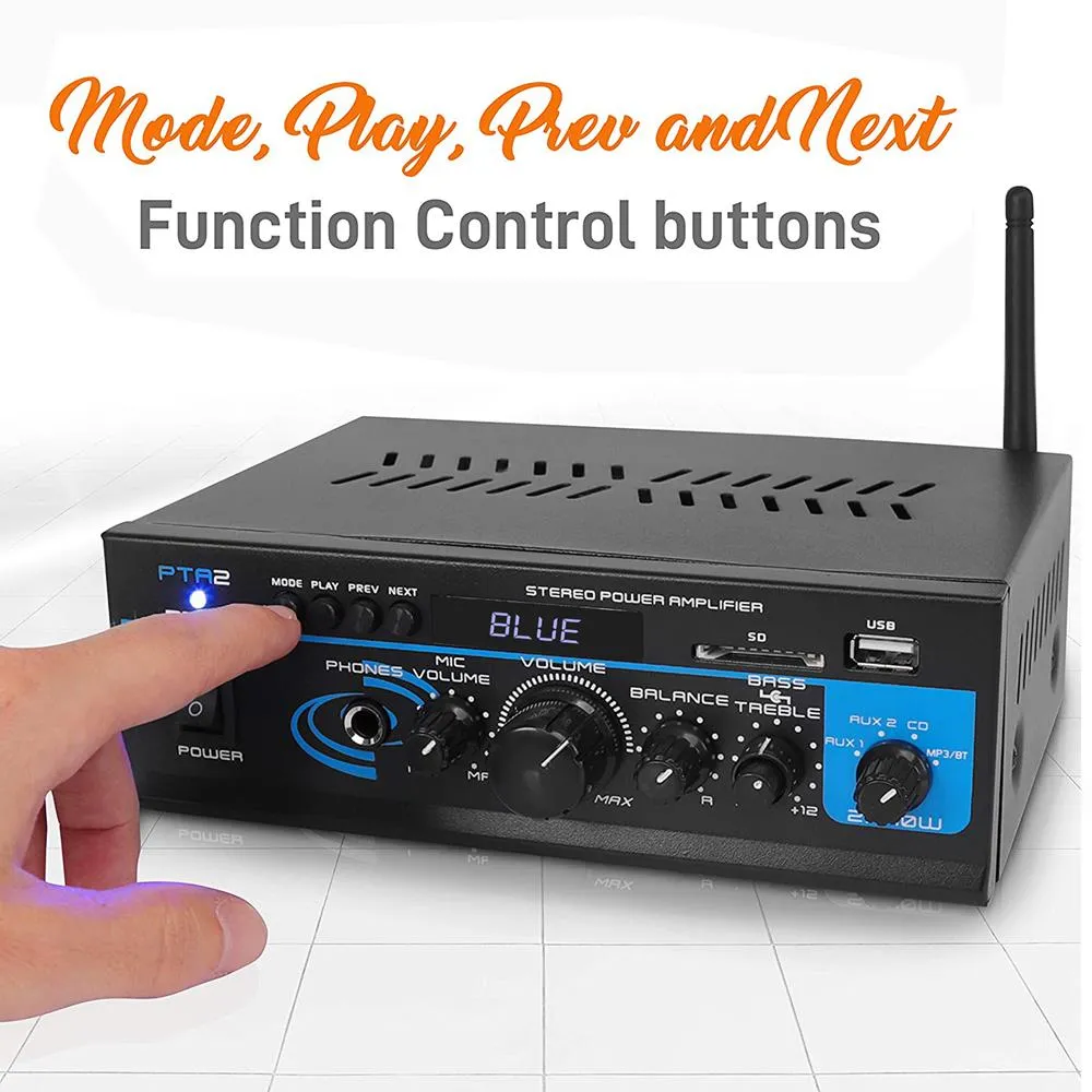 Mini Stereo Power Amplifier W/ Usb/Sd/Fm/Bluetooth - 2 X 40 Watt With Aux, Cd & Mic Inputs