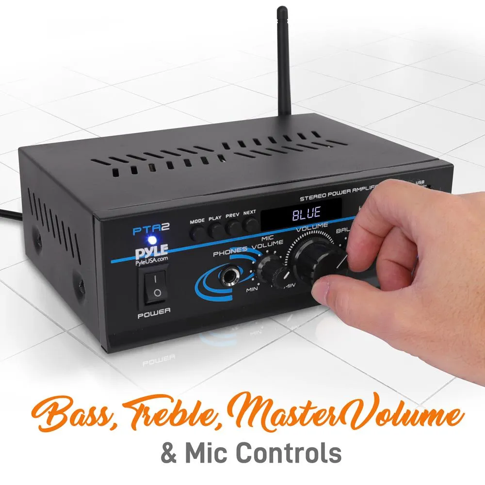 Mini Stereo Power Amplifier W/ Usb/Sd/Fm/Bluetooth - 2 X 40 Watt With Aux, Cd & Mic Inputs