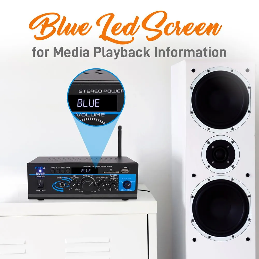 Mini Stereo Power Amplifier W/ Usb/Sd/Fm/Bluetooth - 2 X 40 Watt With Aux, Cd & Mic Inputs