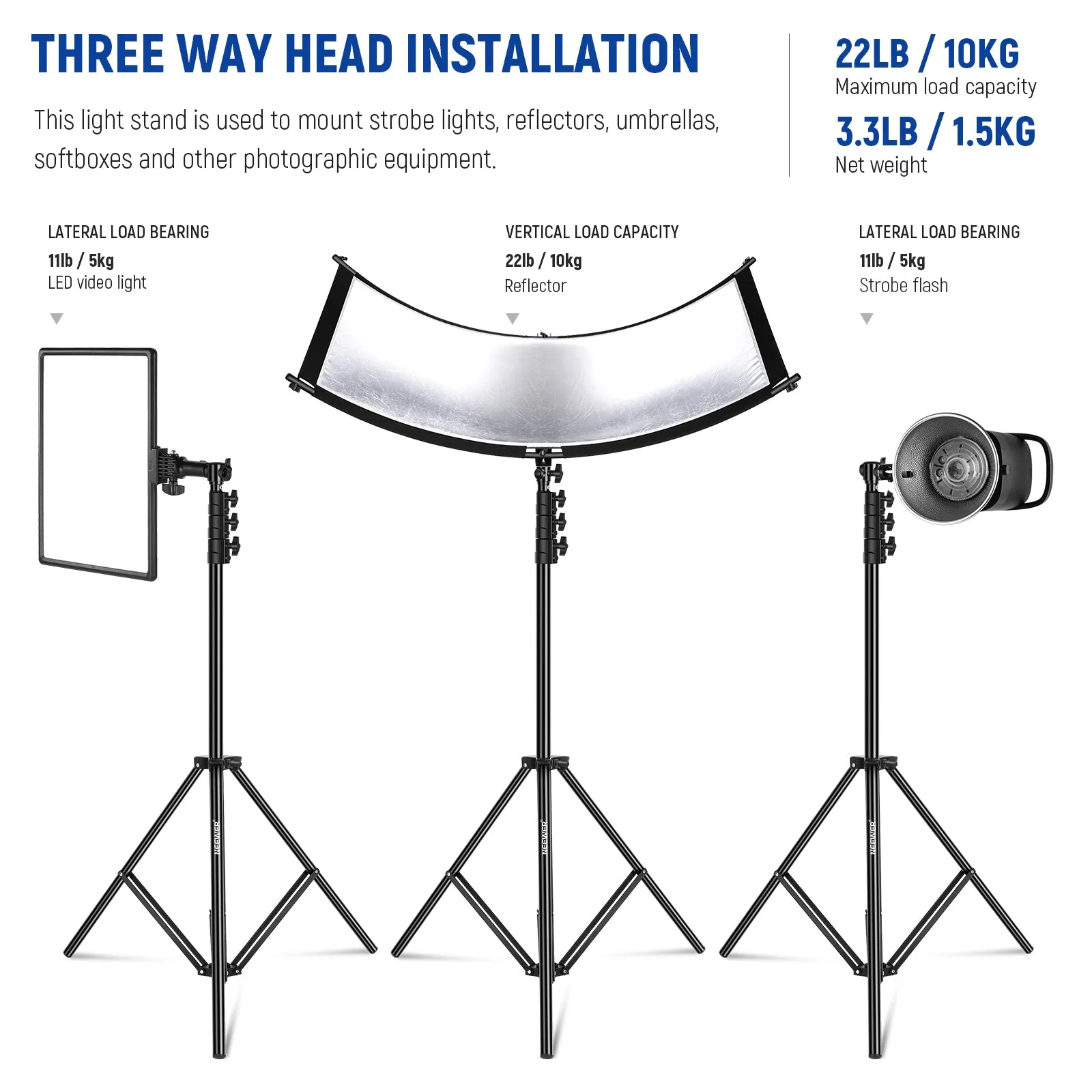 NEEWER 9.8ft/3m Heavy Duty Metal Air Cushioned Light Stand