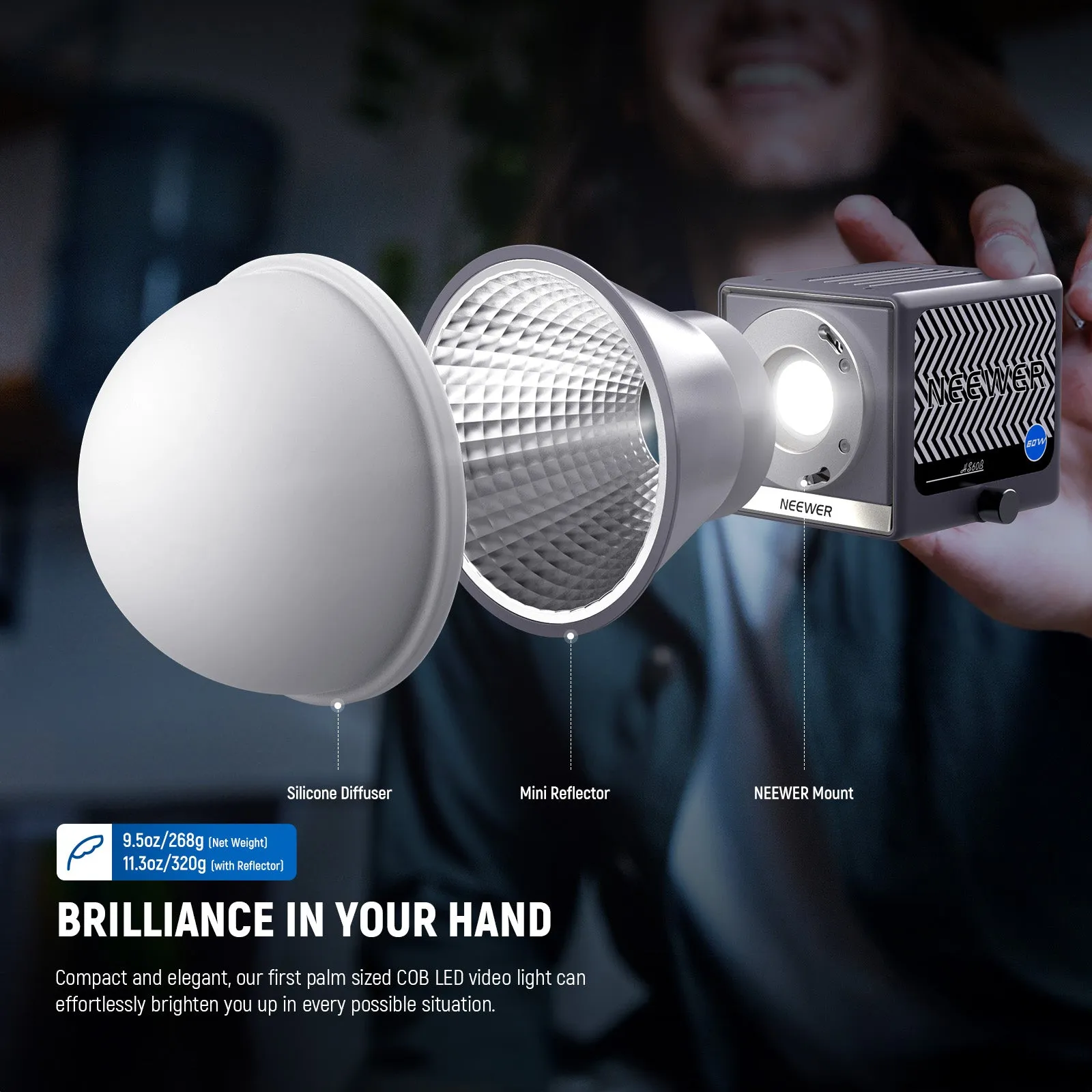 NEEWER HS60B 60W Bi-Color Mini COB Lightweight Video Light