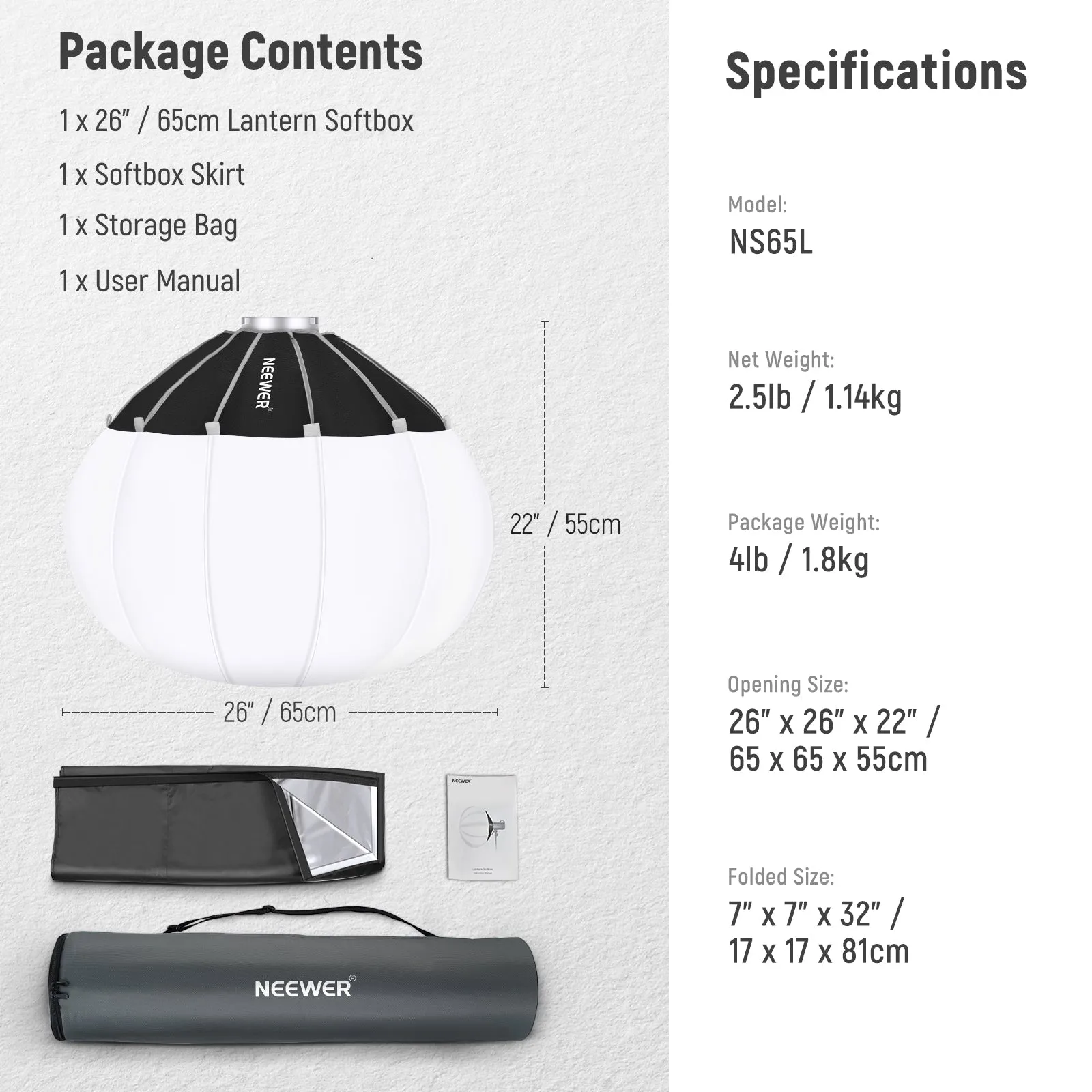 NEEWER NS65L Lantern Softbox One Step Quick Release