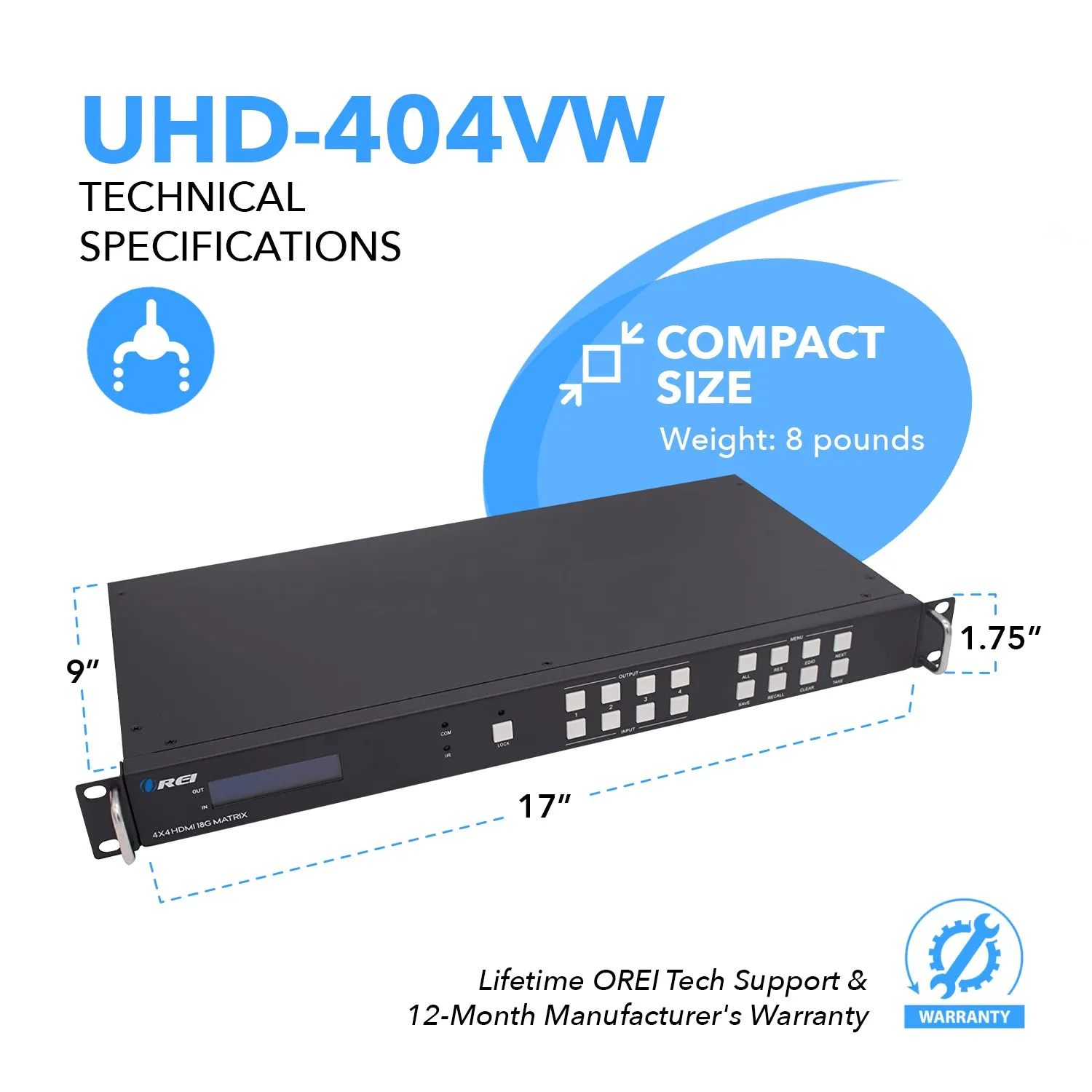 OREI UHD-404VW: 4X4 HDMI Matrix with Video Wall (2x2)