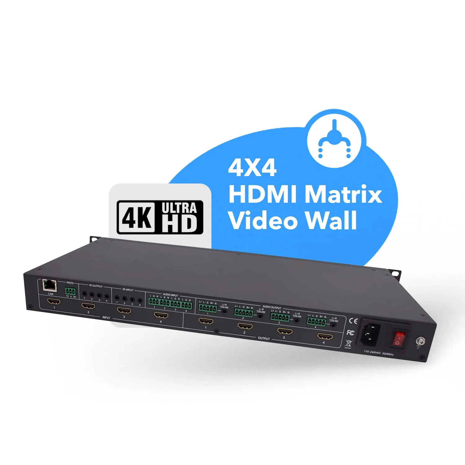 OREI UHD-404VW: 4X4 HDMI Matrix with Video Wall (2x2)